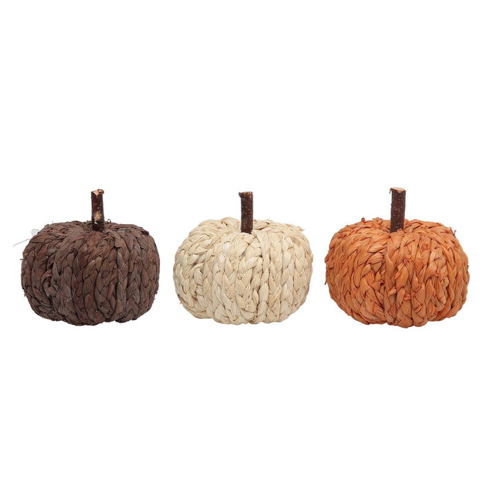 BigBuy Home Set de 3 Mini Citrouilles en Osier - Tons Naturels