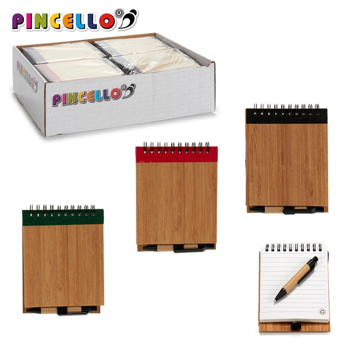 Pincello Carnet Bambou Couverture Gommée Lisse avec Stylo 10 x 13 cm (Set de 48)