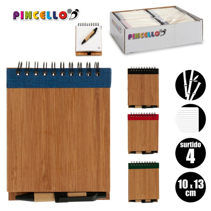 Pincello Carnet Bambou Couverture Gommée Lisse avec Stylo 10 x 13 cm (Set de 48)