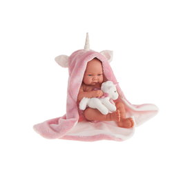 Muñecas Antonio Juan Poupée Nouveau-né 42 cm avec Cape Licorne Ensemble Complet - Langues: Anglais, Français, Allemand, Italien, Portugais, Espagnol