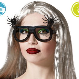 Lunettes de déguisement Halloween noires avec araignées LED et lumière - Accessoire unique pour fête, selfie, sorcière ou gothique - Modèle 2025