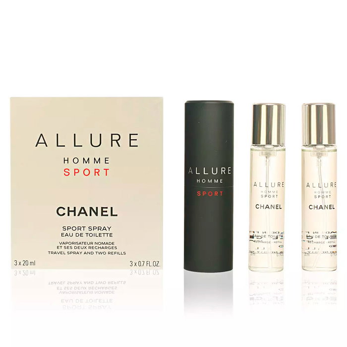 Chanel ALLURE HOMME SPORT Eau de Toilette Vaporisateur Nomade et ses deux recharges 3 x 20 ml Chanel ALLURE HOMME SPORT Eau de Toilette Vaporisateur Nomade et ses deux recharges 3 x 20 ml