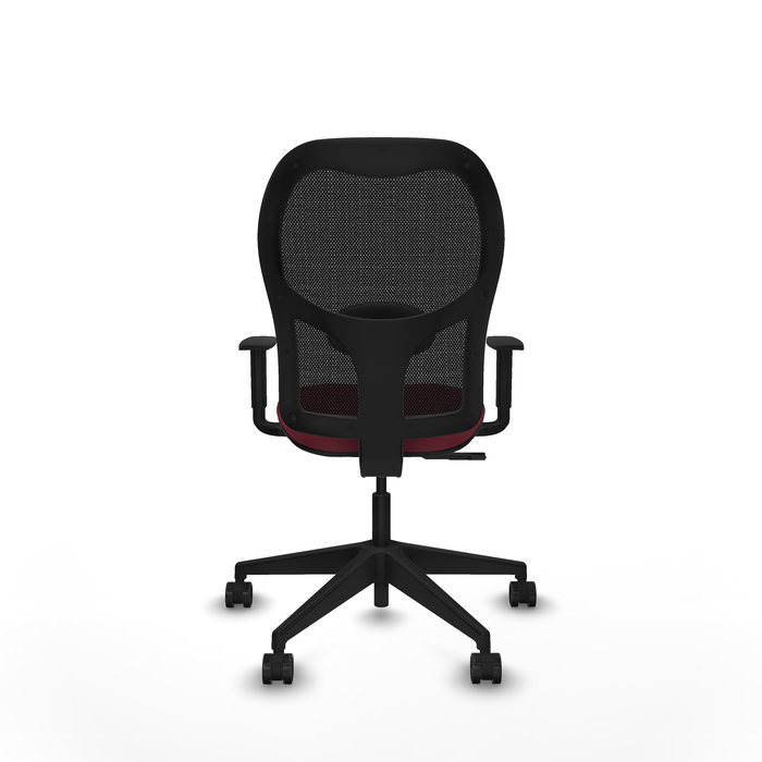 Chaise Alocén Synchro 3 positions tissu Bordeaux Maille Noir Base pyramidale noire Accoudoir 1D Sans appui-tête Roulettes 65mm nylon