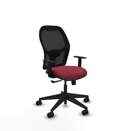Chaise Alocén Synchro 3 positions tissu Bordeaux Maille Noir Base pyramidale noire Accoudoir 1D Sans appui-tête Roulettes 65mm nylon
