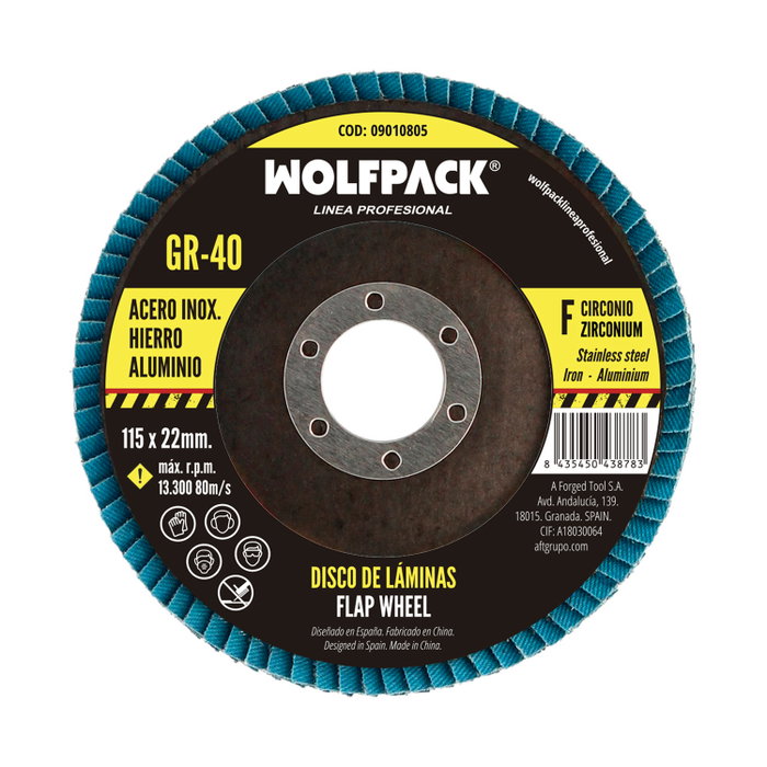 WOLFPACK LINEA PROFESIONAL Disque lamellé en zirconio 115x22 mm Grain 40 WOLFPACK LINEA PROFESIONAL Disque lamellé en zirconio 115x22 mm Grain 40