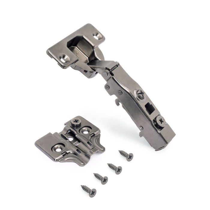 Emuca Lot de 20 charnières droites X91 à fermeture amortie avec embases à visser, hauteur 0, acier, titane Emuca Lot de 20 charnières droites X91 à fermeture amortie avec embases à visser, hauteur 0, acier, titane