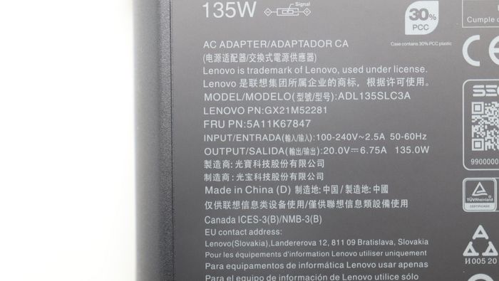 Lenovo Adaptateur secteur Slim 135W pour ThinkPad, 20V, Slim Tip, Noir Lenovo Adaptateur secteur Slim 135W pour ThinkPad, 20V, Slim Tip, Noir