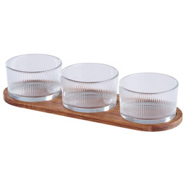 Day Set de 3 bols en verre strié et plateau en acacia