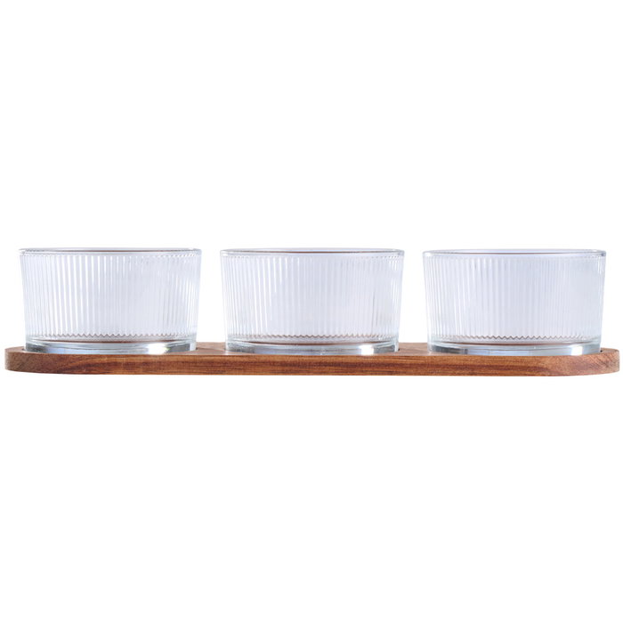 Day Set de 3 bols en verre strié et plateau en acacia