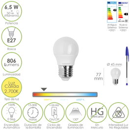 MAURER Ampoule LED Esphère E27 6.5W 3000K