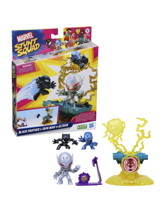 Hasbro Marvel Stunt Squad Villain Knockdown Set de jeu avec Black Panther et Iron Man contre Ultron