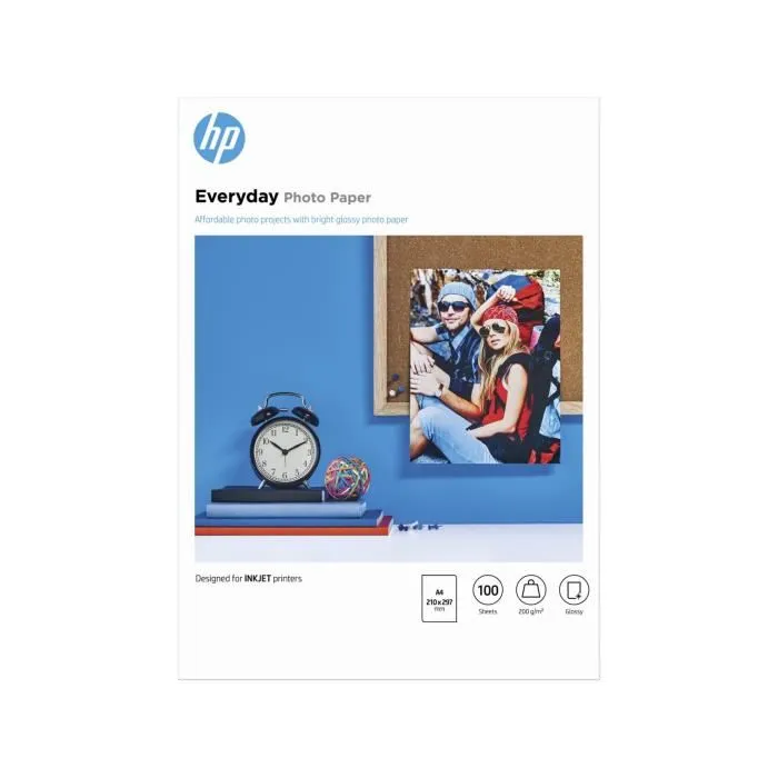 HP Papier photo brillant Everyday 200 g/m², Format A4 21x29.7 cm, Paquet de 100 feuilles HP Papier photo brillant Everyday 200 g/m², Format A4 21x29.7 cm, Paquet de 100 feuilles