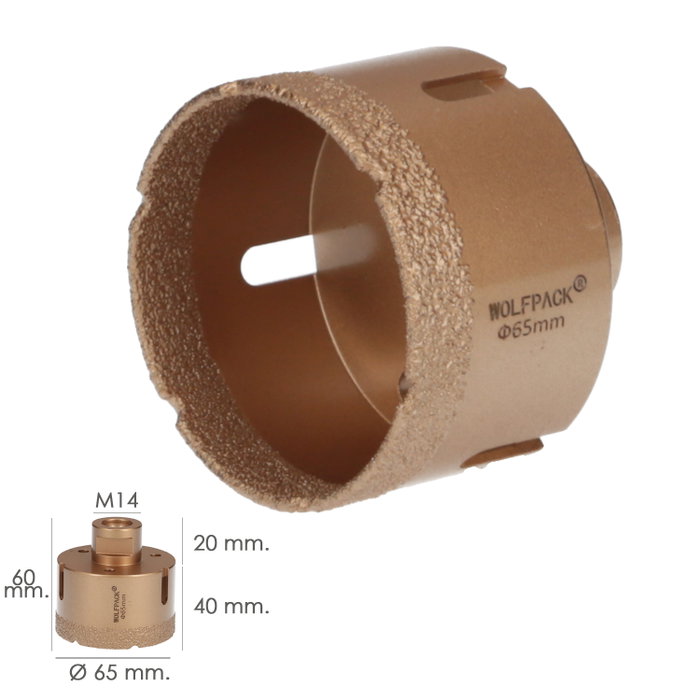 WOLFPACK LINEA PROFESIONAL Corona Diamante M14 Ø 65 mm WOLFPACK LINEA PROFESIONAL Corona Diamante M14 Ø 65 mm