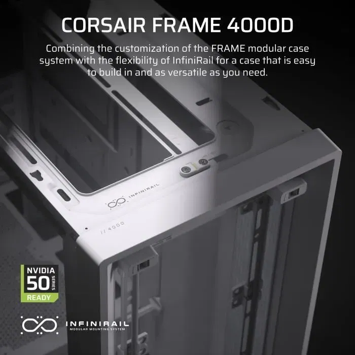 Corsair Boîtier ATX FRAME 4000D Modulaire Moyen Tour avec Systeme InfiniRail et Haut Débit d'Air, Compatible Rad 360 mm - Noir