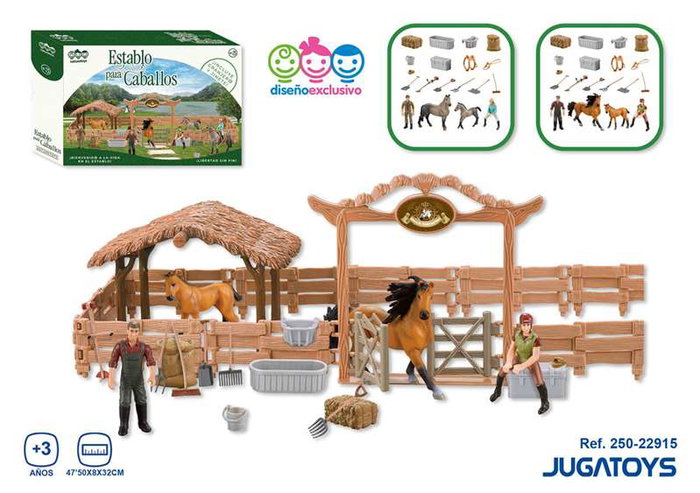 Jugatoys - naturetoys Ferme pour chevaux avec écurie, fermiers et accessoires