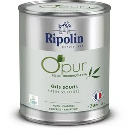 Ripolin Peinture O'PUR murs, boiseries et radiateurs - 472827 - Gris souris - Satin velouté - 2 litres