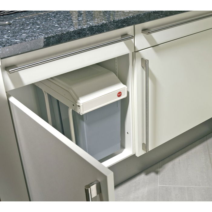 Poubelle Hailo Multi-Box duo L Blanc Gris Crème Acier Plastique 2 tiroirs 14 L Intégrable (2 Unités)