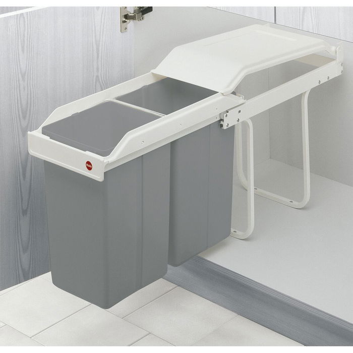 Poubelle Hailo Multi-Box duo L Blanc Gris Crème Acier Plastique 2 tiroirs 14 L Intégrable (2 Unités)