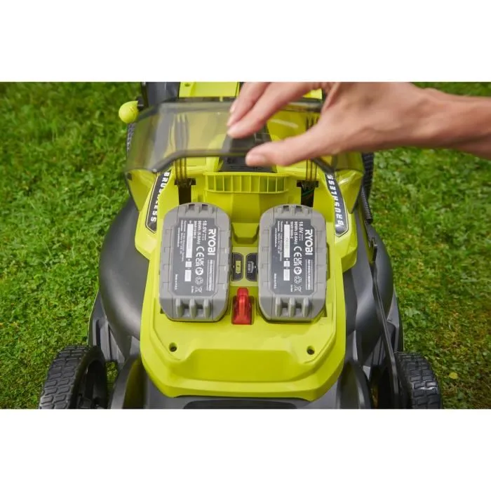 RYOBI Tondeuse à Gazon sur Batterie 18V Brushless RY18LMX40C-240 - Ø Coupe 40 cm - Fonctions Ramassage et Mulching - 2 Batteries Lithium+ 18V 4.0 Ah et Chargeur Rapide Inclus