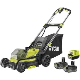 RYOBI Tondeuse à Gazon sur Batterie 18V Brushless RY18LMX40C-240 - Ø Coupe 40 cm - Fonctions Ramassage et Mulching - 2 Batteries Lithium+ 18V 4.0 Ah et Chargeur Rapide Inclus