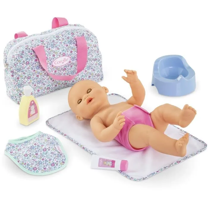 Corolle - Coffret Accessoires à Langer Floral avec 7 Pièces - Pour Poupées Corolle 36 ou 42 cm - Jouet d'Imitation pour Enfants dès 2 Ans