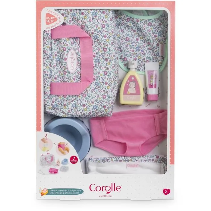 Corolle - Coffret Accessoires à Langer Floral avec 7 Pièces - Pour Poupées Corolle 36 ou 42 cm - Jouet d'Imitation pour Enfants dès 2 Ans