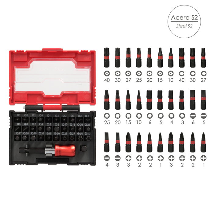 WOLFPACK LINEA PROFESIONAL Jeu de 32 embouts en acier S2 PLUS avec adaptateur rapide WOLFPACK LINEA PROFESIONAL Jeu de 32 embouts en acier S2 PLUS avec adaptateur rapide