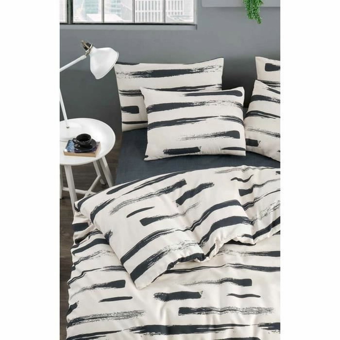 BigBuy Home Parure de couette King Size Moutarde, Blanc, Gris et Rose, 3 pièces