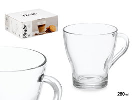 Vivalto Tasse en Verre avec Anse 280 ml Transparente 11x9x9 cm Lavable au Lave-vaisselle et Micro-ondes (Set de 24)