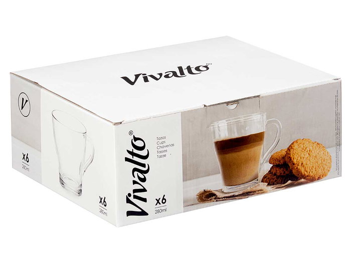 Vivalto Tasse en Verre avec Anse 280 ml Transparente 11x9x9 cm Lavable au Lave-vaisselle et Micro-ondes (Set de 24)