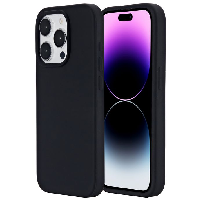eSTUFF Coque magnétique INFINITE ROME pour iPhone 15 Pro - Silicone, 81% matériaux recyclés, protection chute 2 m, compatible MagSafe - Noir