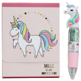 CMP General Bloc de notes Licorne avec mini stylo 4 couleurs rose