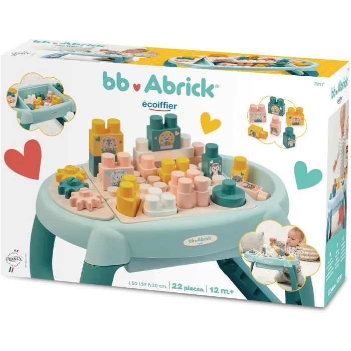 Ecoiffier 7917 Table d'éveil avec 11 briques, 4 formes, 3 engrenages et 3 plaques de jeu - Jouet éducatif pour bébé