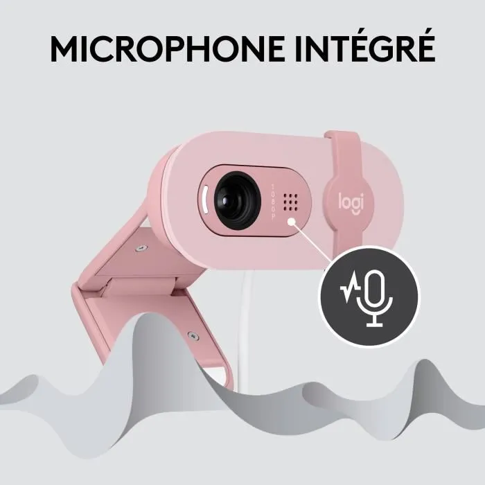 Logitech Brio 100 Webcam Full HD 1080p avec micro intégré, équilibrage automatique de la lumière - Rose