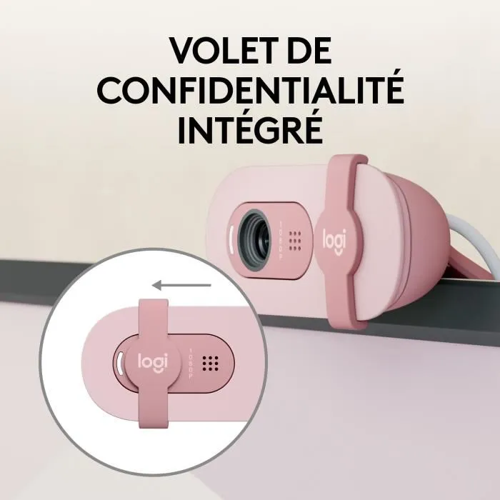 Logitech Brio 100 Webcam Full HD 1080p avec micro intégré, équilibrage automatique de la lumière - Rose