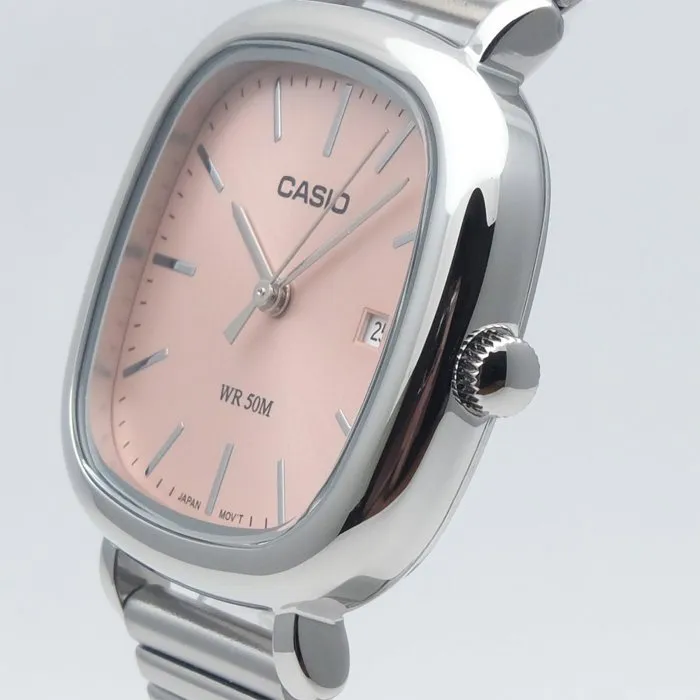 Casio LTP-B166D - Montre femme analogique quartz - Cadran rose - Acier inoxydable - Étanche 5 bar - Indicateur date