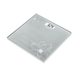 Beurer GS-10 Pèse-personne numérique ultra plat en verre décoratif à effet fleur scintillante pour salle de bain avec écran LCD et démarrage automatique