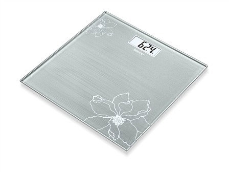 Beurer GS-10 Pèse-personne numérique ultra plat en verre décoratif à effet fleur scintillante pour salle de bain avec écran LCD et démarrage automatique