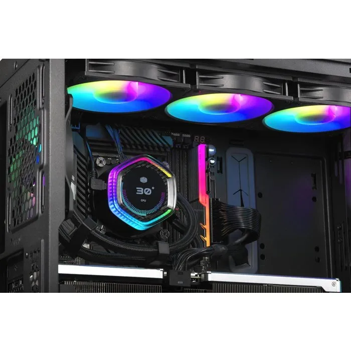 Cooler Master MasterLiquid 360 ION - Refroidissement liquide AIO 360 mm avec écran LCD IPS 2.1" - Compatible Intel LGA 115x/1200/1700 et AMD AM4/AM5 - Ventilateurs ARGB PWM