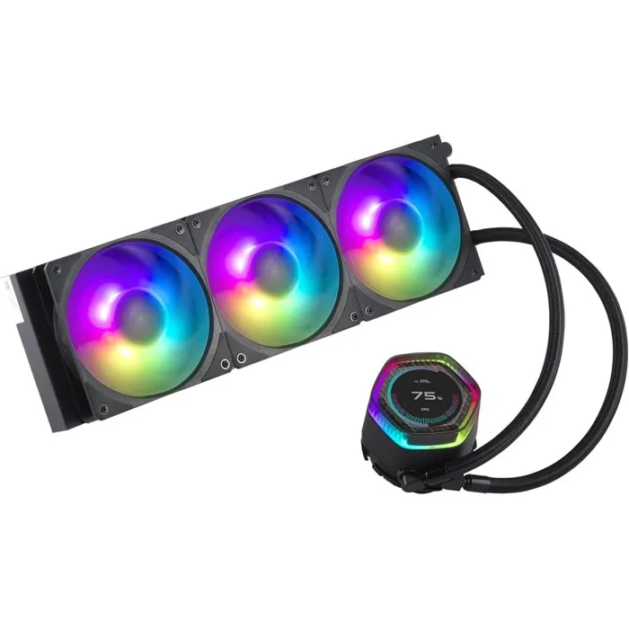 Cooler Master MasterLiquid 360 ION - Refroidissement liquide AIO 360 mm avec écran LCD IPS 2.1" - Compatible Intel LGA 115x/1200/1700 et AMD AM4/AM5 - Ventilateurs ARGB PWM