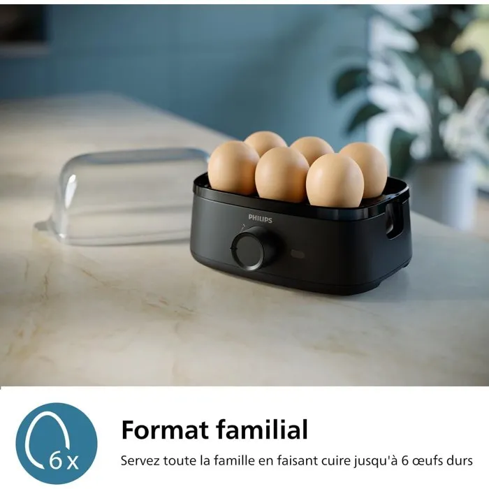 Philips HD9137/90 Egg Cooker Noir - Cuiseur à œufs électrique avec plateau de pochage, 400W, capacité 6 œufs