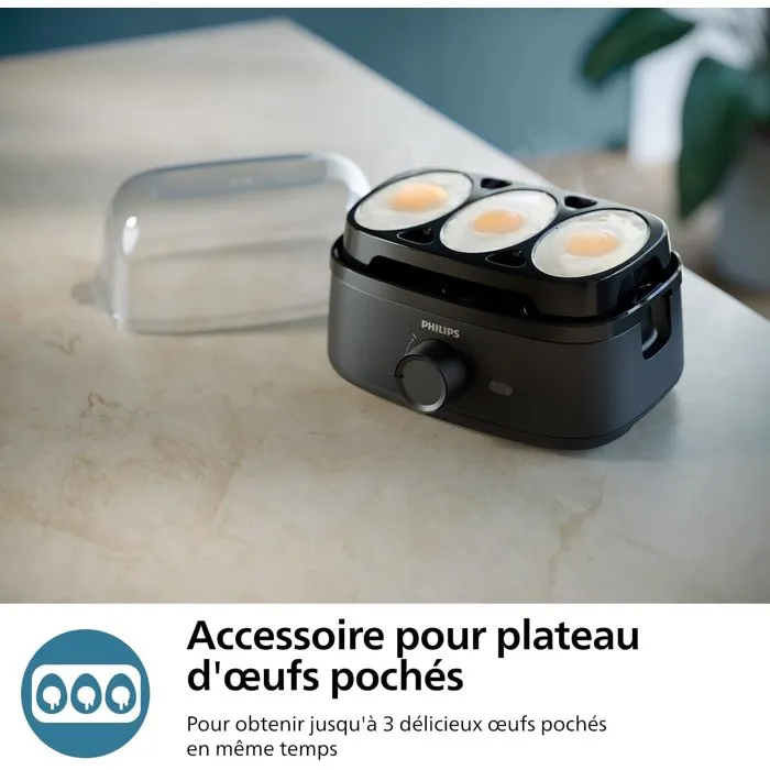 Philips HD9137/90 Egg Cooker Noir - Cuiseur à œufs électrique avec plateau de pochage, 400W, capacité 6 œufs
