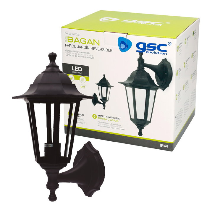 GSC Evolution Lanterne de jardin bras réversible Série Bagan E27 IP44 Negro GSC Evolution Lanterne de jardin bras réversible Série Bagan E27 IP44 Negro
