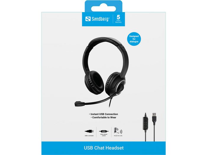Sandberg Casque avec micro USB pour télétravail et téléphonie Internet - clarté sonore et réglage du volume intégré