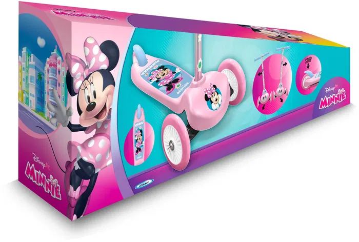 Minnie Trottinette 3 Roues MN432045 pour Enfants avec Système de Direction - Rose - Roulements ABEC 5, Plateau Antidérapant et Frein Arrière