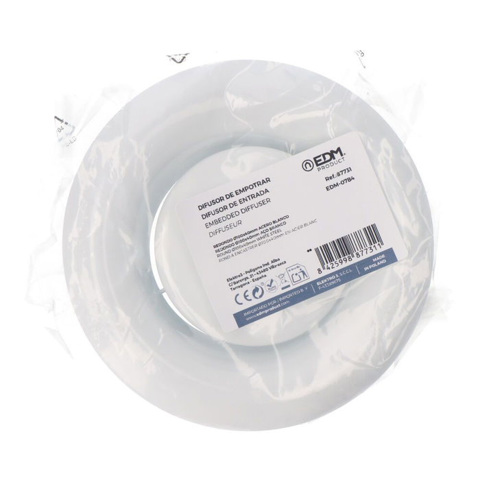Edm Diffuseur encastrable rond Ø95x47mm ABS et aluminium blanc