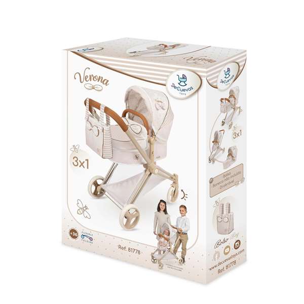 Decuevas Verona - Landau de poupée pliable 3 en 1 pour poupées jusqu'à 50 cm, dimensions 79 x 65 x 38 cm