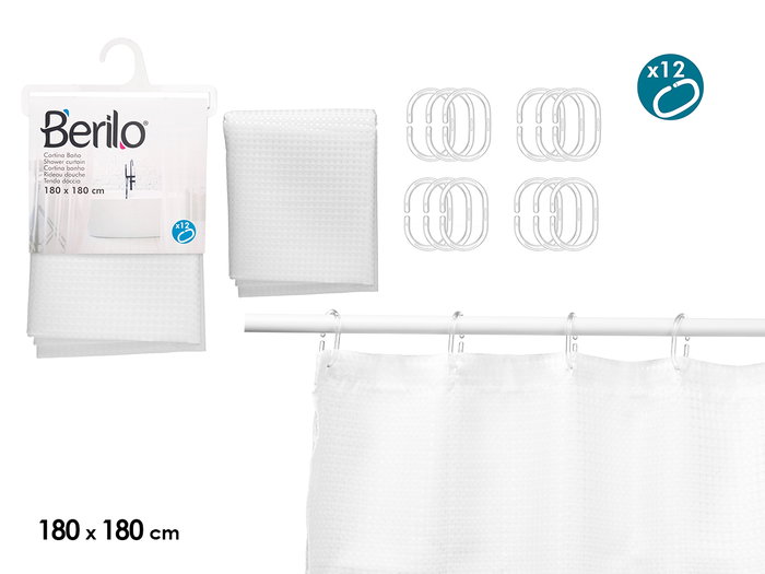 BERILO Rideau de douche en polyester blanc à points 180x180cm BERILO Rideau de douche en polyester blanc à points 180x180cm