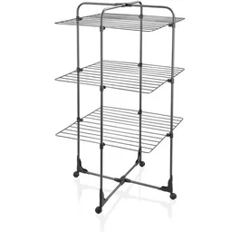 Leifheit Tower Classic Tower 270 Noir - Sèche-linge Tour Pliable 3 Niveaux avec 27 m d'Étendage, Grilles Rabattables et 4 Roulettes Pivotantes - Gain de Place