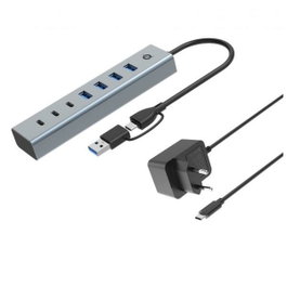 Conceptronic HUBBIES20GP Hub USB 7 ports (3x USB-C, 4x USB-A) Gris et argenté